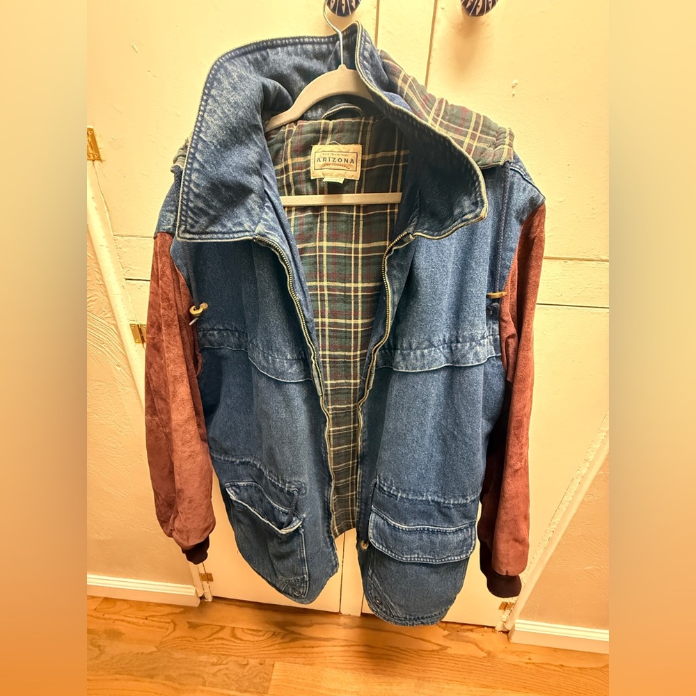 Arizona Jean Company Men's Blue Denim and Brown Suede Jacket